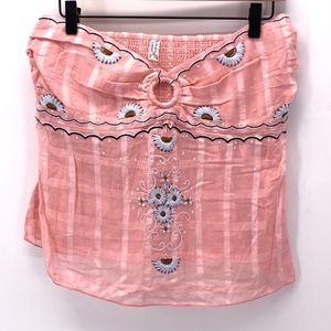 FREE PEOPLE SLEEVELESS PINK EMBROIDERED SUMMER TOP